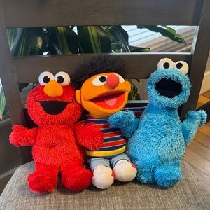 3 Sesame Street Plush Ernie Elmo Cookie Monster